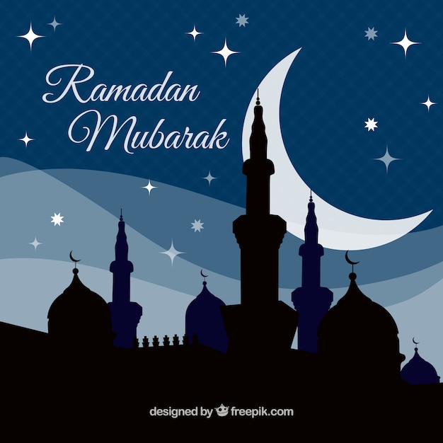 Background of ramadan mubarak of mosque silhouette