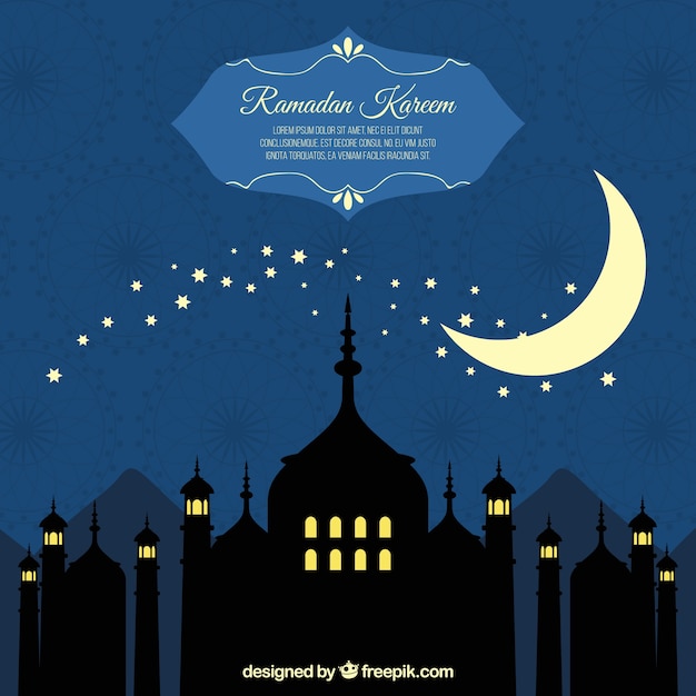 Background of ramadan silhouettes with moon