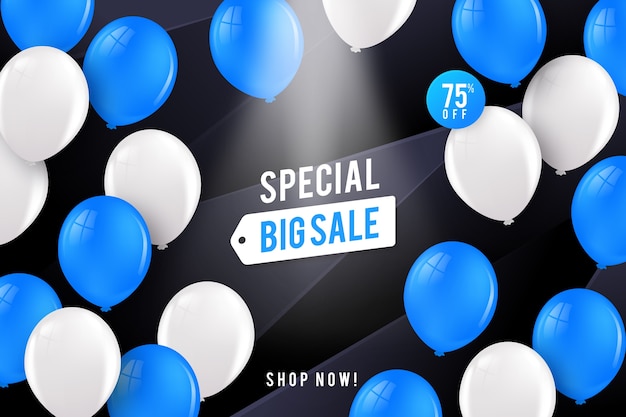 Background realistic sale with balloons