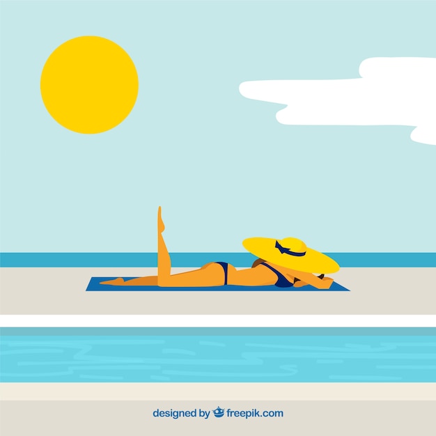 Free vector background of relaxed woman on the beach