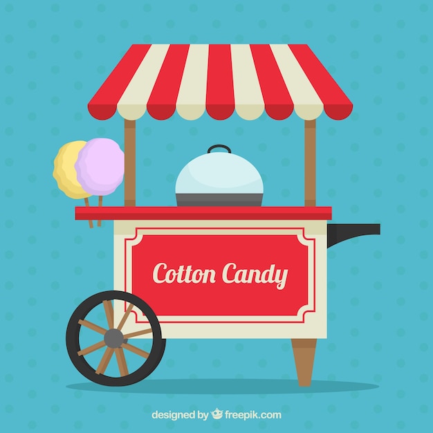Background of retro cotton candy cart in flat design