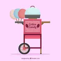 Free vector background of retro cotton candy cart in flat design
