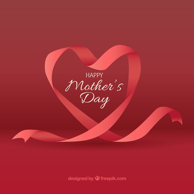 Free vector background of ribbon with heart-shaped for mother's day