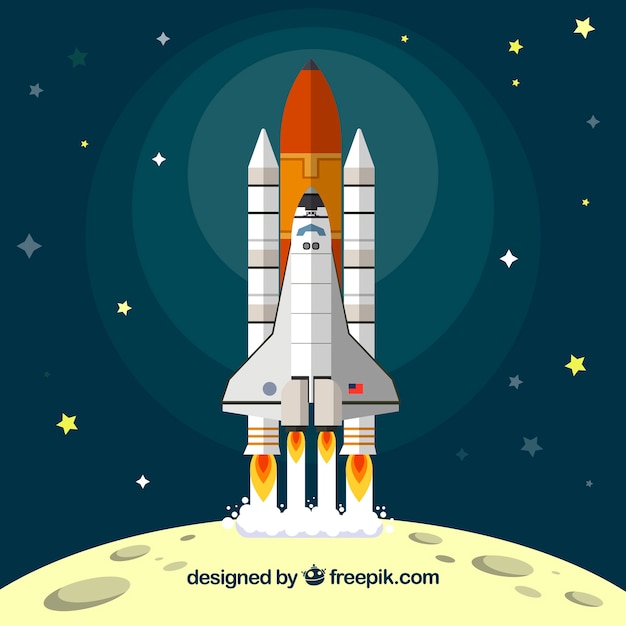 Free vector background of rocket taking off from the moon