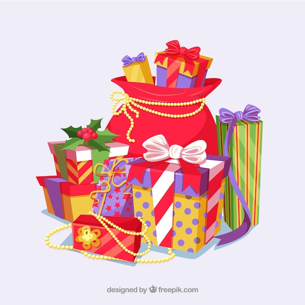 Free vector background of sack with christmas gifts