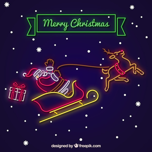 Background of santa claus in neon sleigh