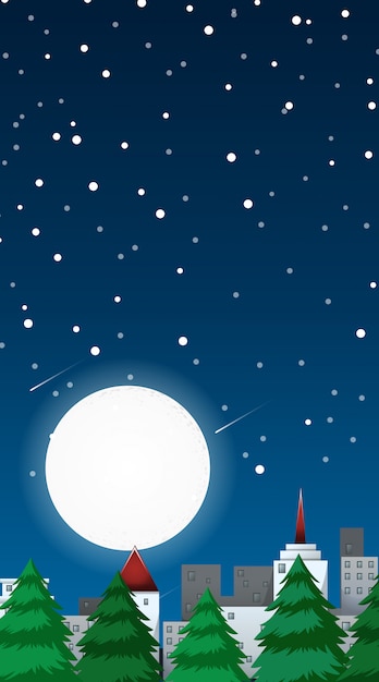 Free vector background scene with fullmoon in the city