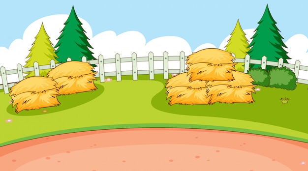 Free vector background scene with stack of hays on the field