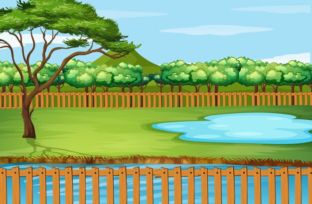 Background scene with tree and pond