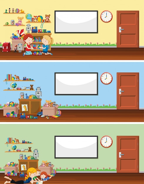 無料ベクター ホワイトボードとおもちゃの背景シーン