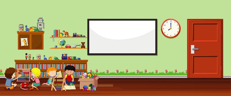 Free Vector background scene with whiteboard and toys