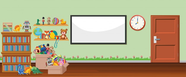 Free vector background scene with whiteboard and toys