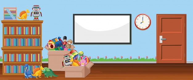 Free vector background scene with whiteboard and toys