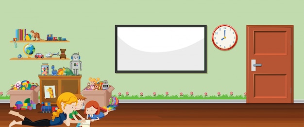 Free vector background scene with whiteboard and toys