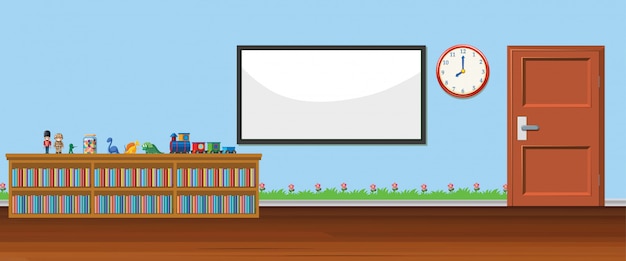 Free vector background scene with whiteboard and toys