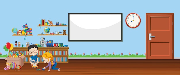 Background scene with whiteboard and toys