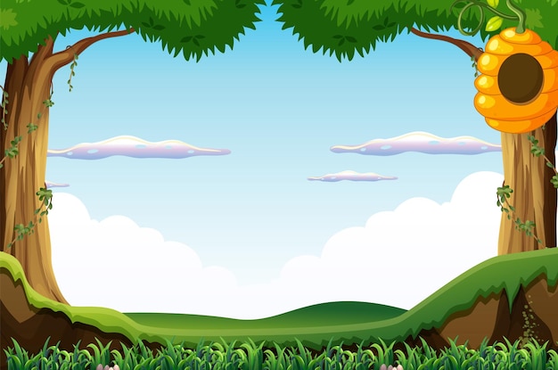 Free vector background scene wtih blue sky and green grass