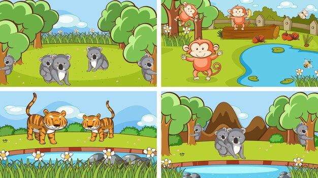 Free vector background scenes of animals in the wild