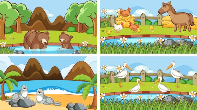 Free vector background scenes of animals in the wild