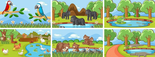 Free vector background scenes of animals in the wild