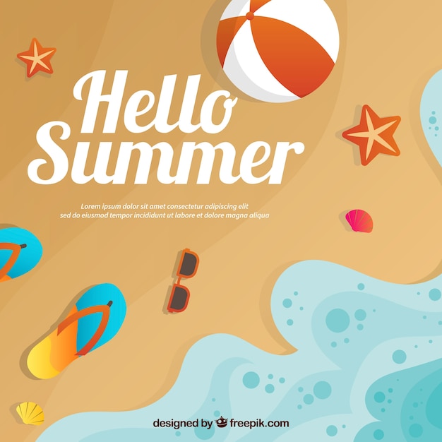 Free vector background of seashore with beach elements