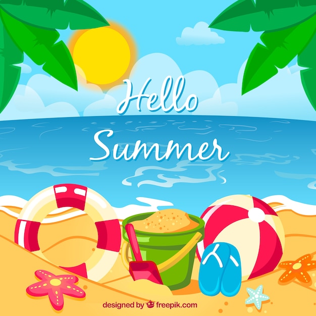 Free vector background of seashore with beach elements