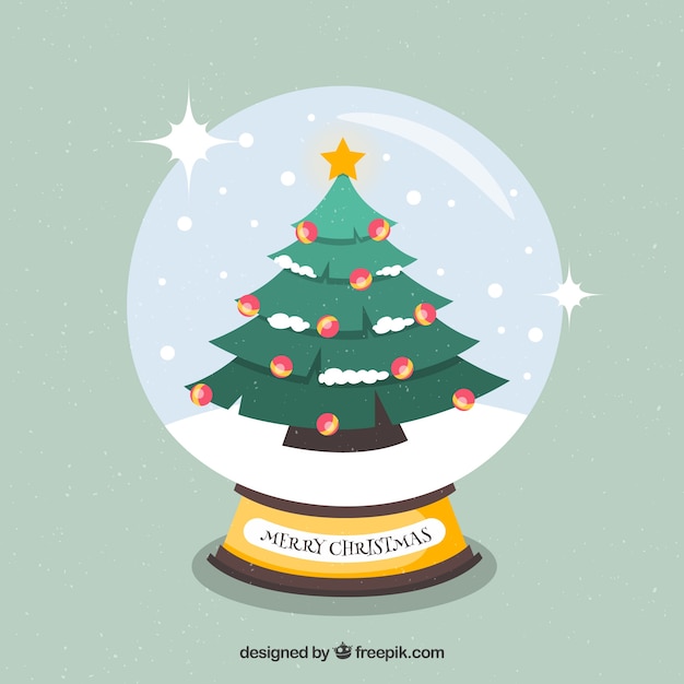 Free vector background of snowglobe with christmas tree