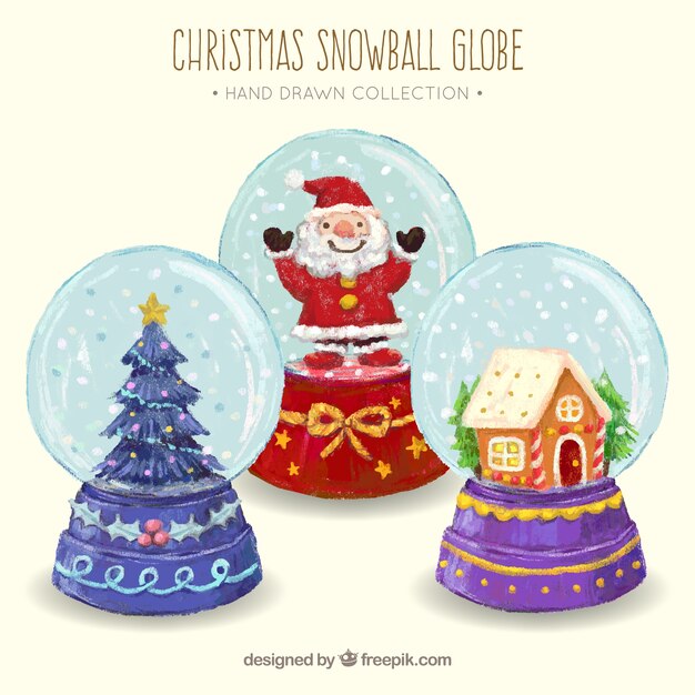 Background of snowglobes with watercolor christmas elements