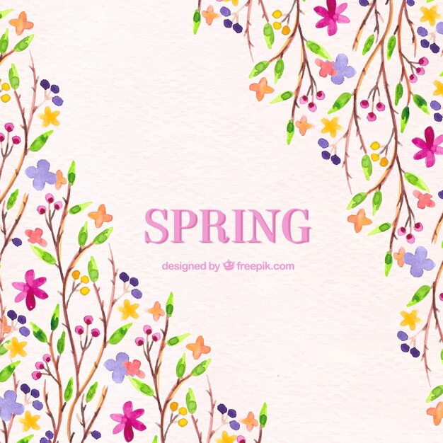 Free vector background of spring with watercolor floral decorative