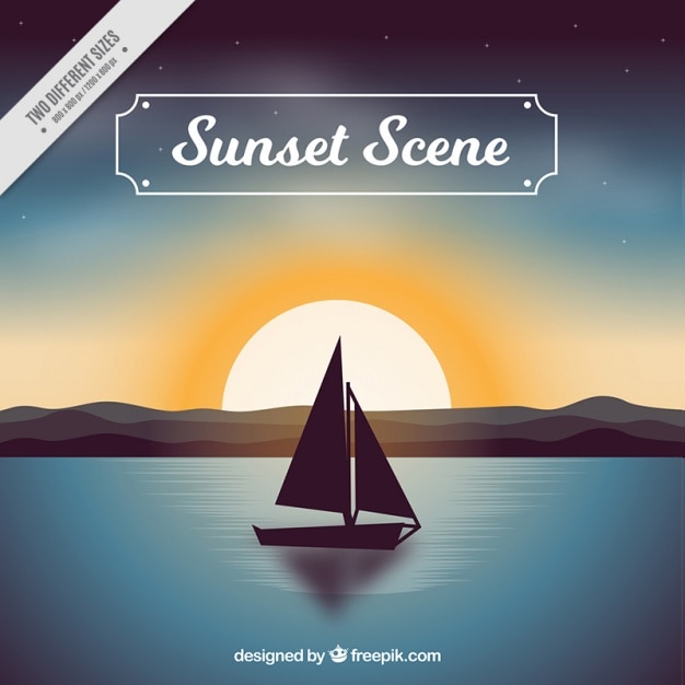 Free vector background of summer boat scene at sunset