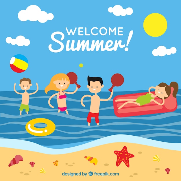 Free vector background of summer scene on the beach