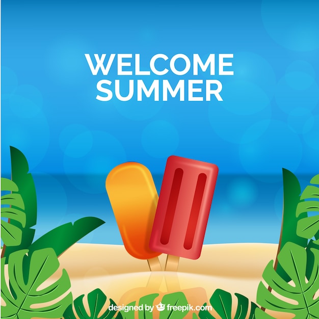Background of summer with ice creams in realistic style