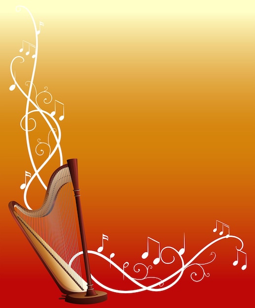 Background template with harp and music notes