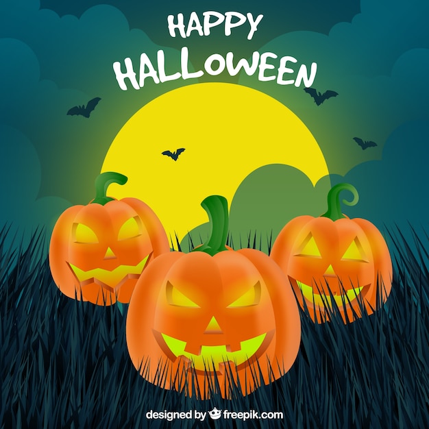 Free vector background of three evil halloween pumpkins