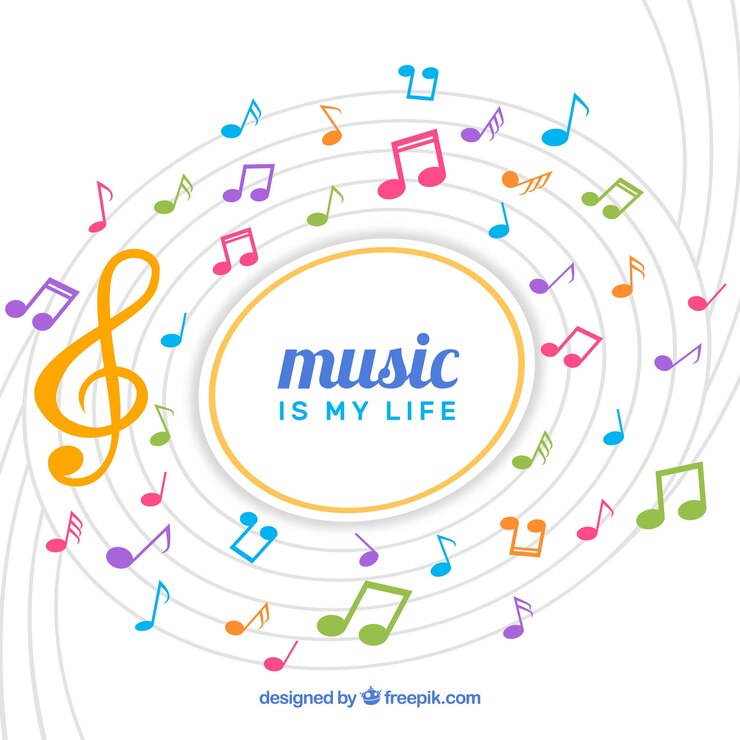 Free Vector background of treble clef and colorful notes