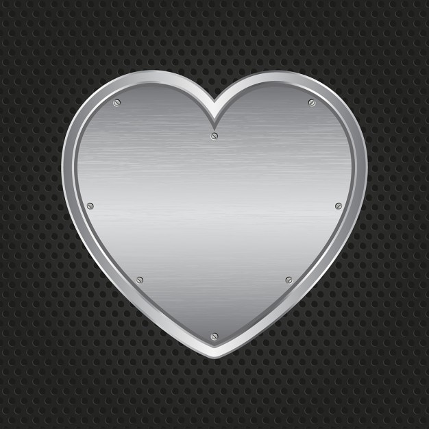 Vettore gratuito cuore metallico su uno sfondo di metallo perforata