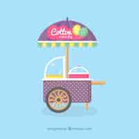 Free vector background of vintage cotton candy cart in flat design