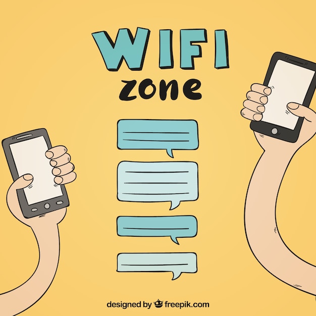 Background of wifi zone with hand-drawn mobile phones