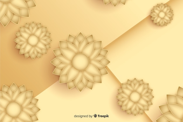 Background with 3d golden flowers, islamic design