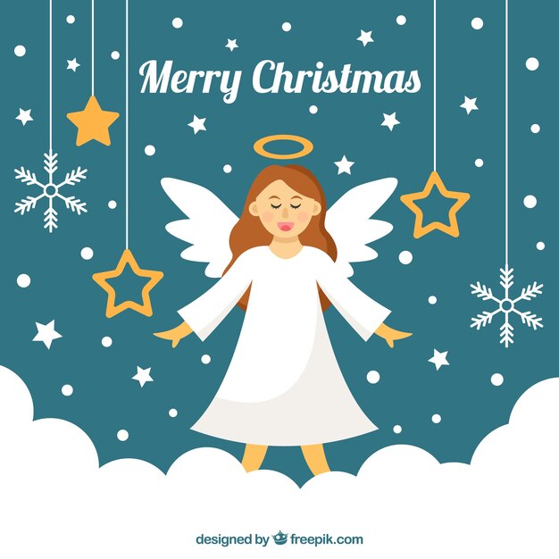 Background with an angel and christmas decorations