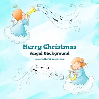 크리스마스 음악을 연주하는 천사와 배경