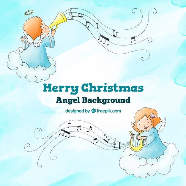 Background with angels playing christmas music