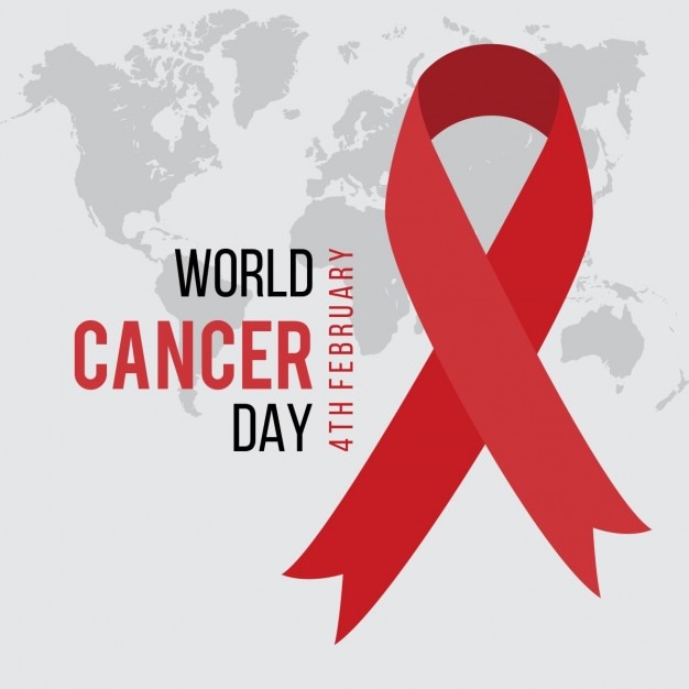 Background with a big blue ribbon, world cancer day