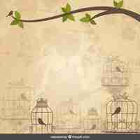 Free vector background with birds cages