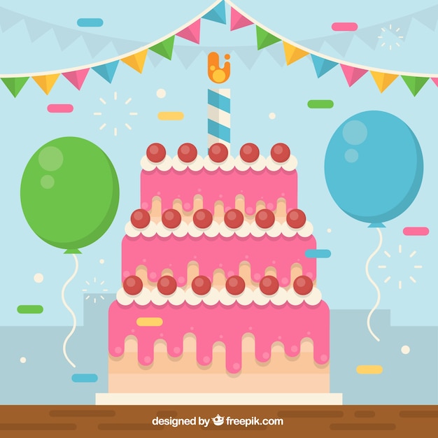 Free vector background with birthday cake
