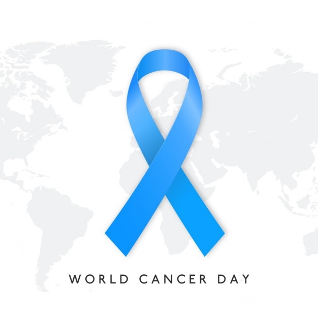 Free vector background with a blue ribbon, world cancer day