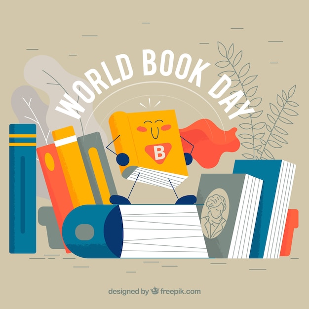 Free vector background with a book superhero