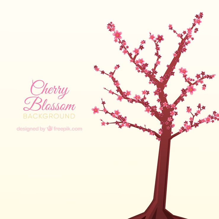 Free Vector background with cherry blossom in flat design