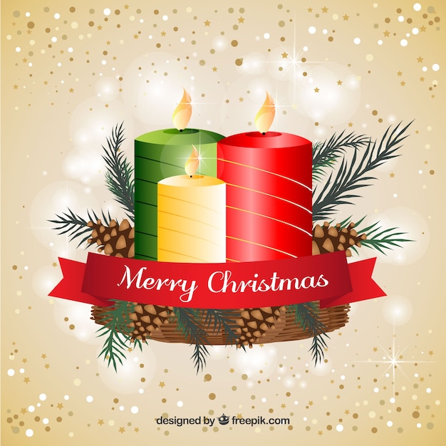 Free vector background with christmas candles decorated with cones