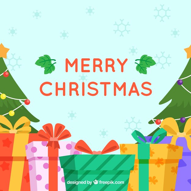 Background with christmas gifts in flat design